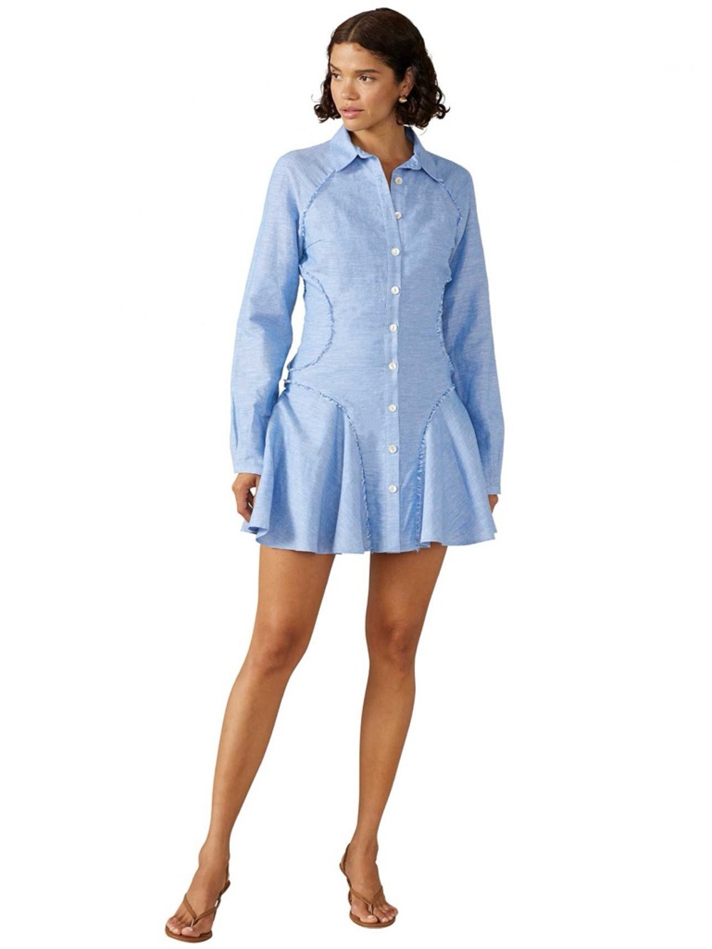 Mon Renn Shore Linen Cotton Mini Dress Light Blue Vacation Summer Medium $229